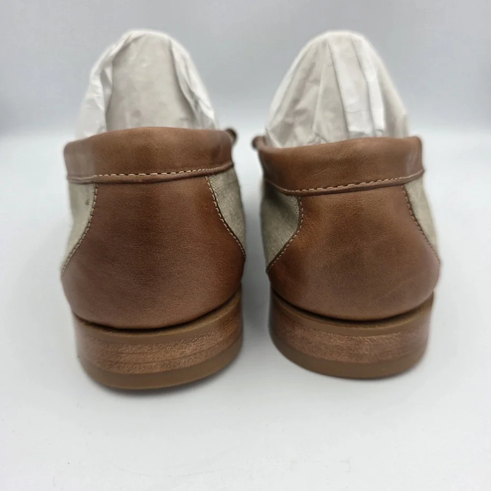 G.H. Bass Weejuns Larson Loafer Tan Beige Canvas Brown Leather Shoes 9.5 D Men's